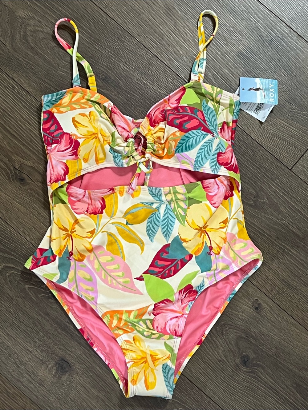 Roxy one piece adjustable floral cuttout swimsuit L